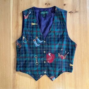 Vintage Bushwhacker USA Equestrian Horse Riding Plaid Vest Green Tartan M